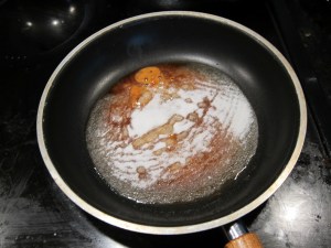 Nearly all melted, a few seconds more and you want to get your peaches in there!