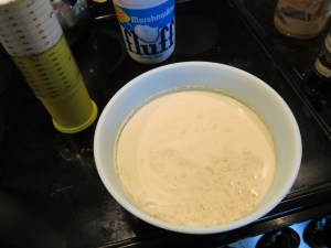 Once it cools a bit, put some saran wrap right down on the surface or else you get a narsty peanut butter skin on the top.