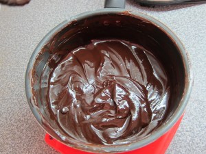 Our only bowls are those thin plastic ones, so I just used another saucepan. Safer that way.